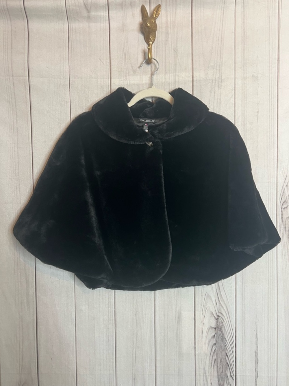 Nina Leonard Black Faux Fur Cape